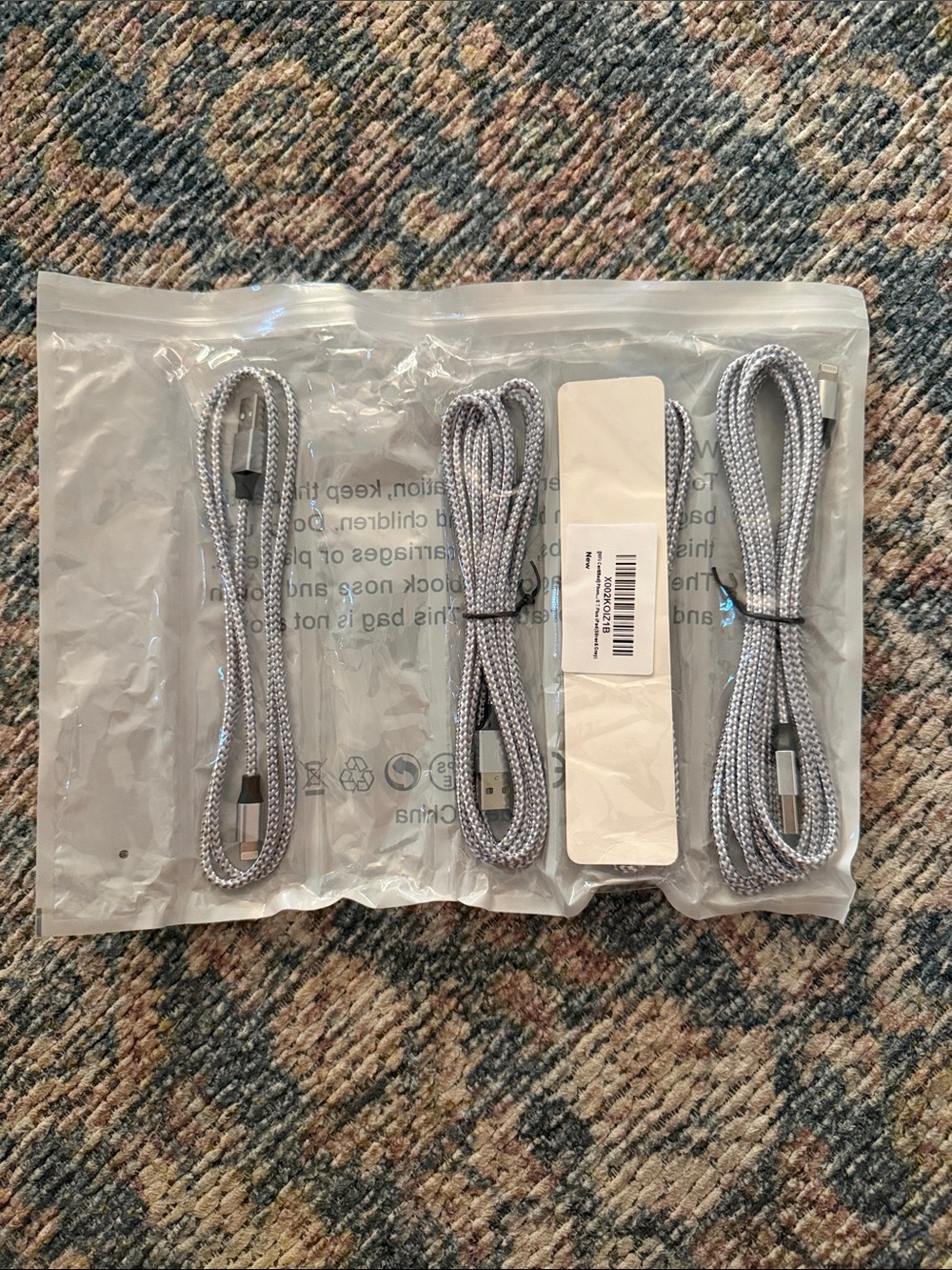 Braided IPhone Set of 3 USB to Lightning Charging Cables - Silver 3ft